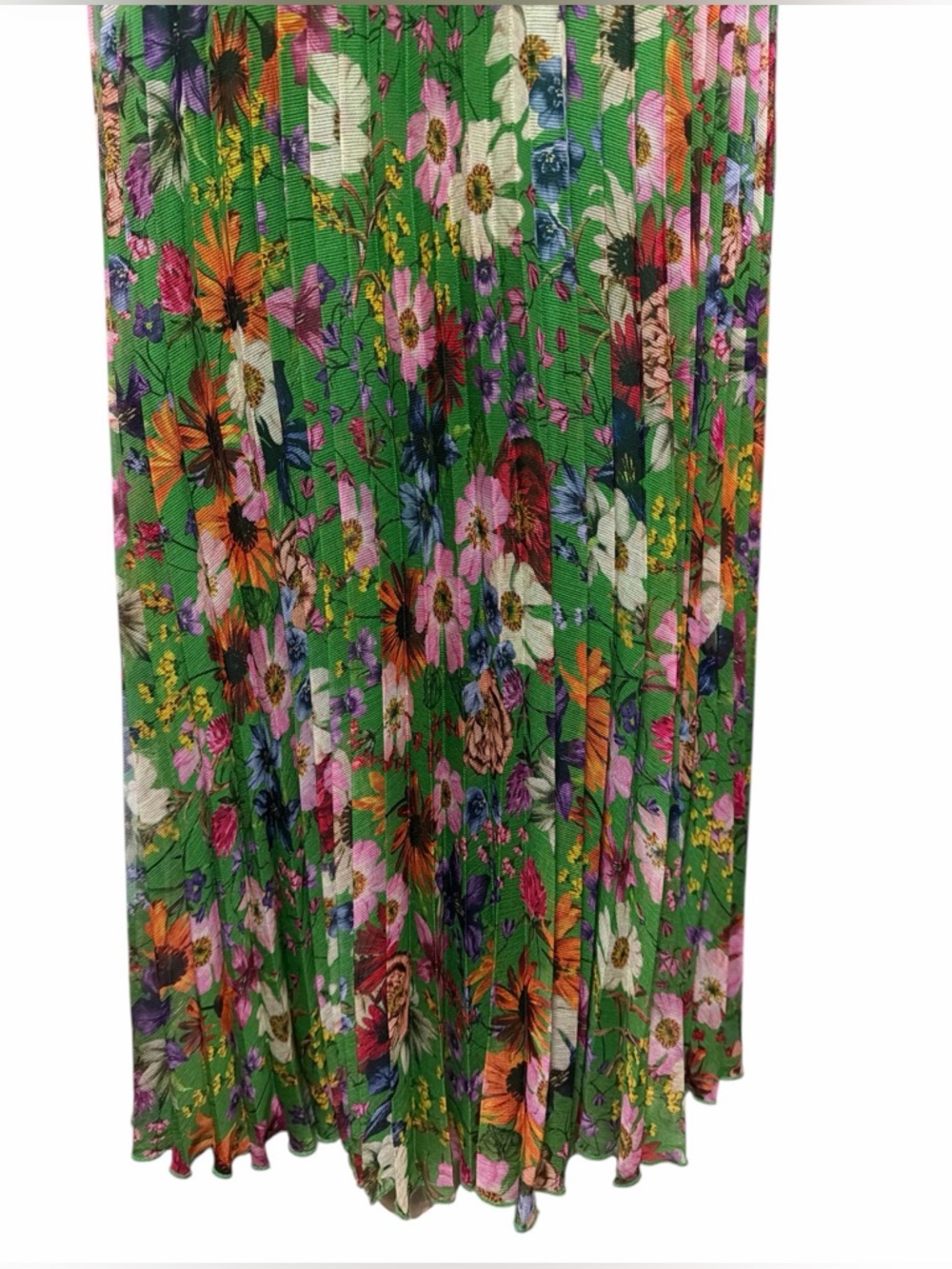 Betsy & Adam Sz 4  Floral Long Sleeve Cold Shoulder Pleated Gown Formal Green - Picture 6 of 15